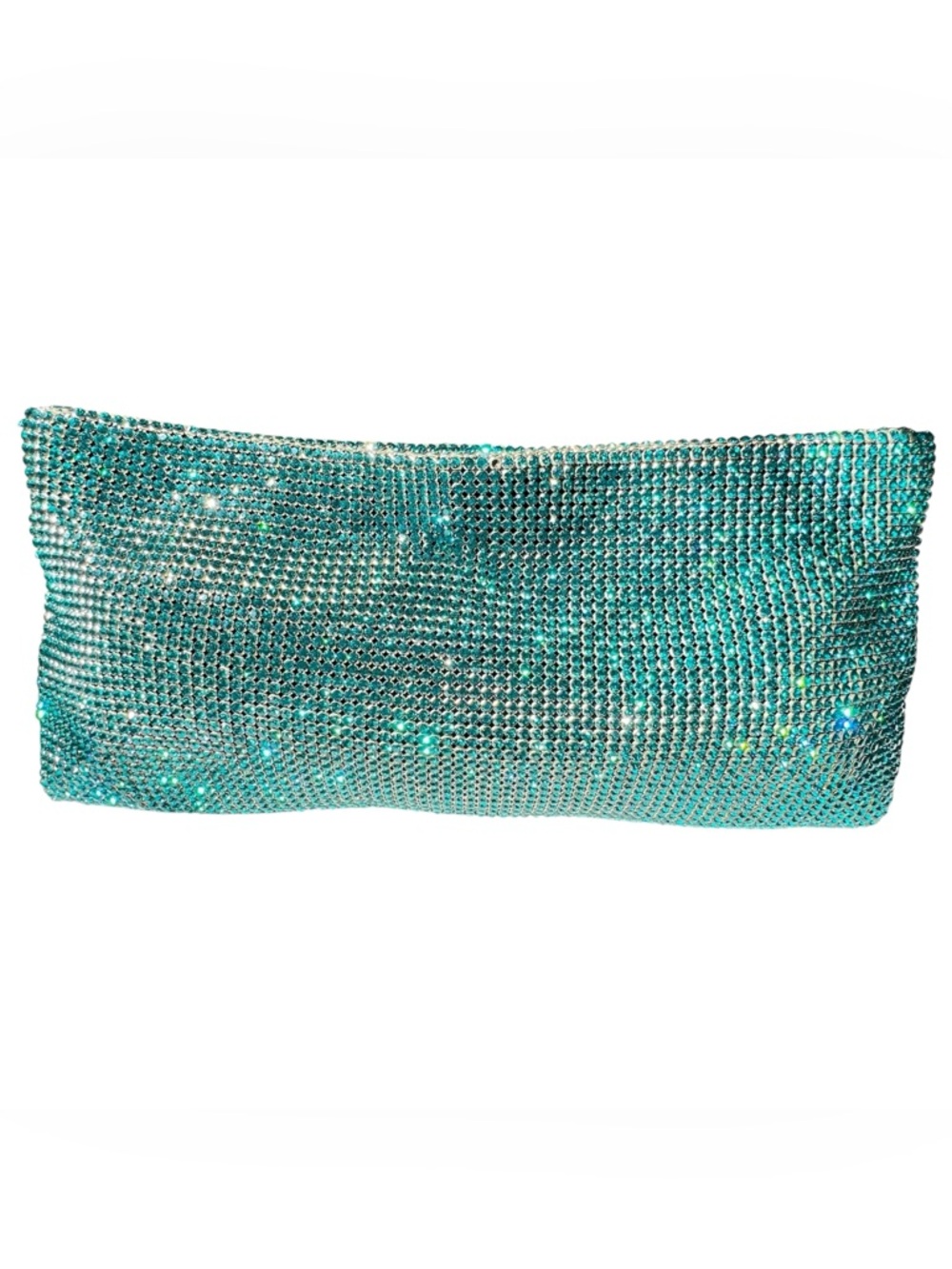 AUTH Christian Louboutin MAYKIMAY Clutch Mesh Strass Iridescent Aqua Diamantés